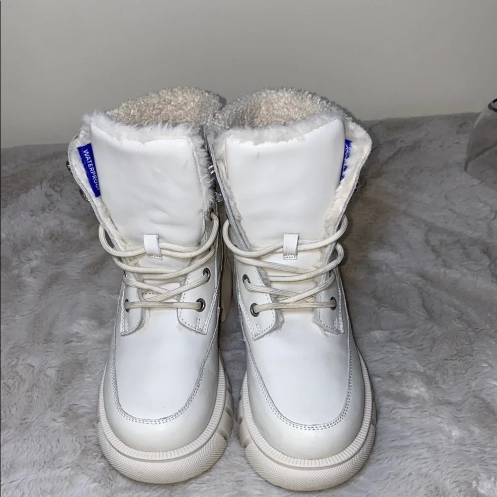 Aldo White Winter Combat Boots with Platform Waterproof